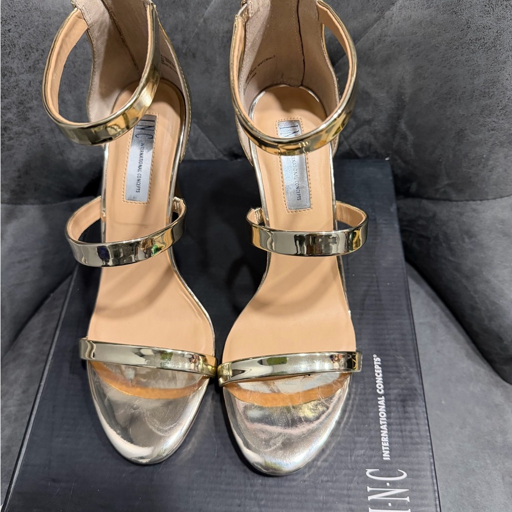 INC International Concepts Gold and Silver Heels